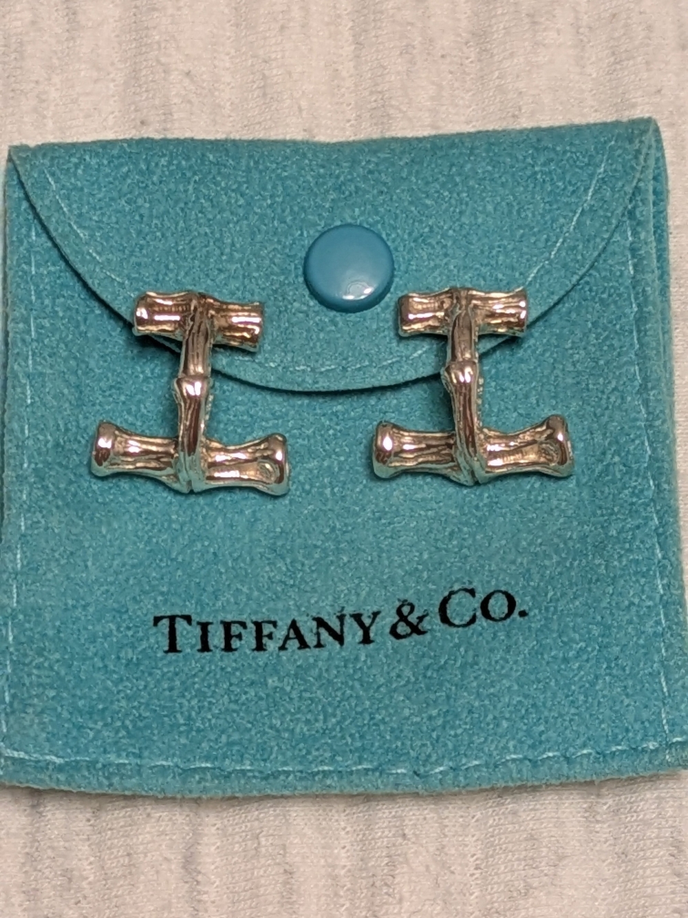 Authentic Vintage 1996 Tiffany & Co. Sterling Silver Bamboo Cufflinks w/Pouch